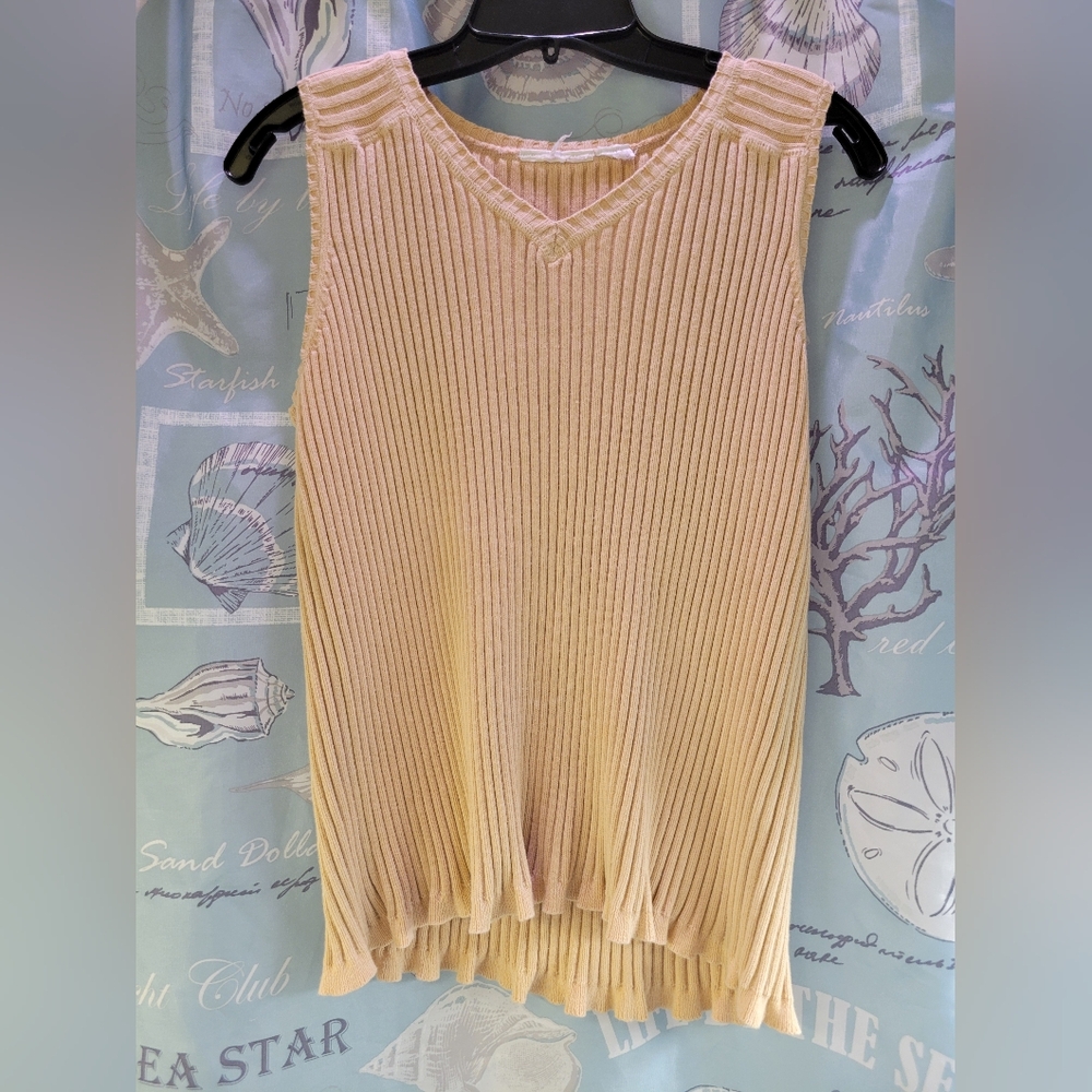 Ribbed Soft Sleeveless Oatmeal Top • Stretchy Neutral Layering Piece (M–XL)